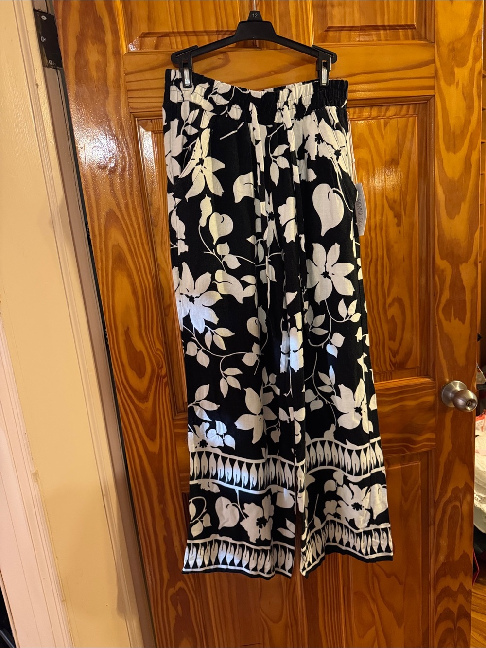 Black & White Floral Wide Leg Pants